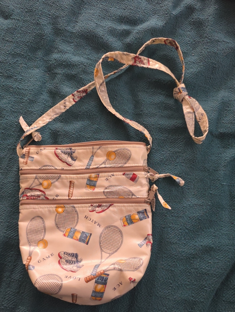 Casual Tennis Print Crossbody Bag - Cream